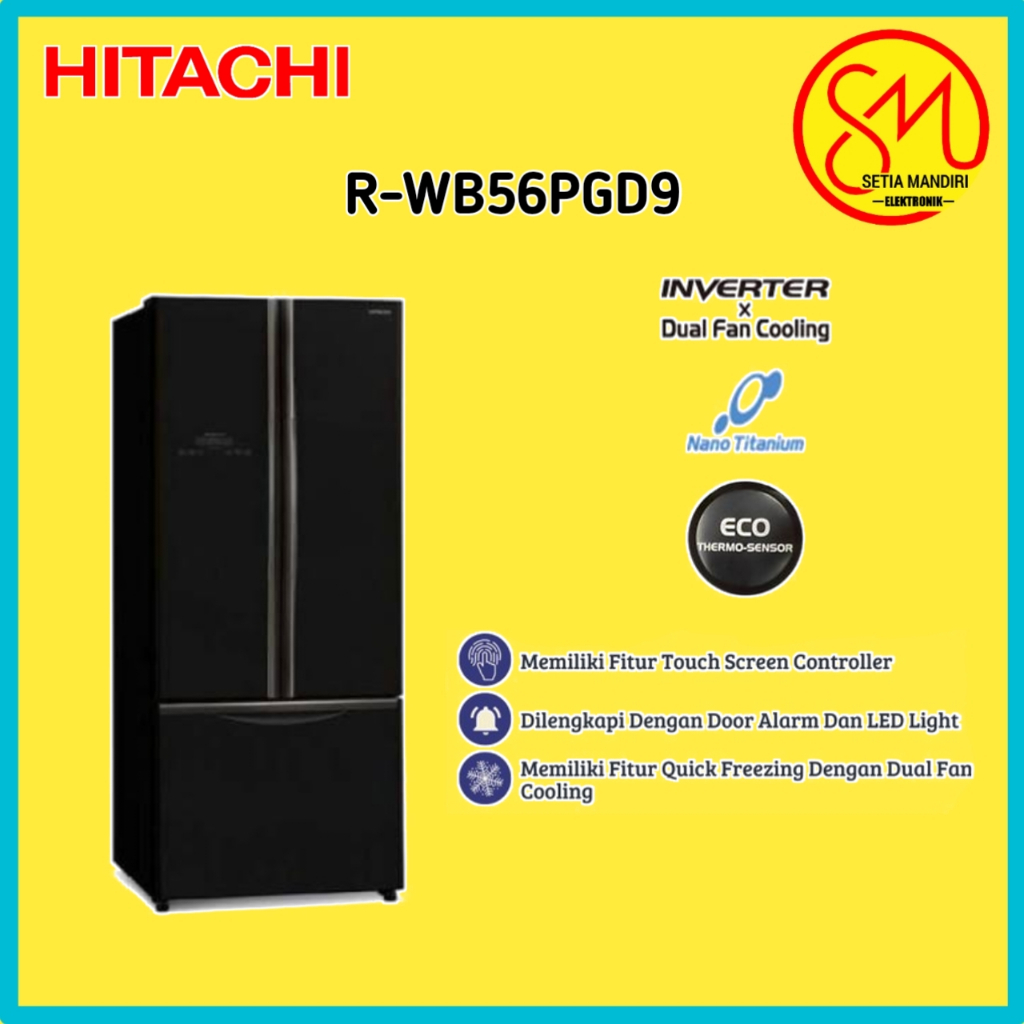 Kulkas 3 Pintu Bottom Freezer Hitachi R-WB56PGD9-GBK 455 liter RWB56