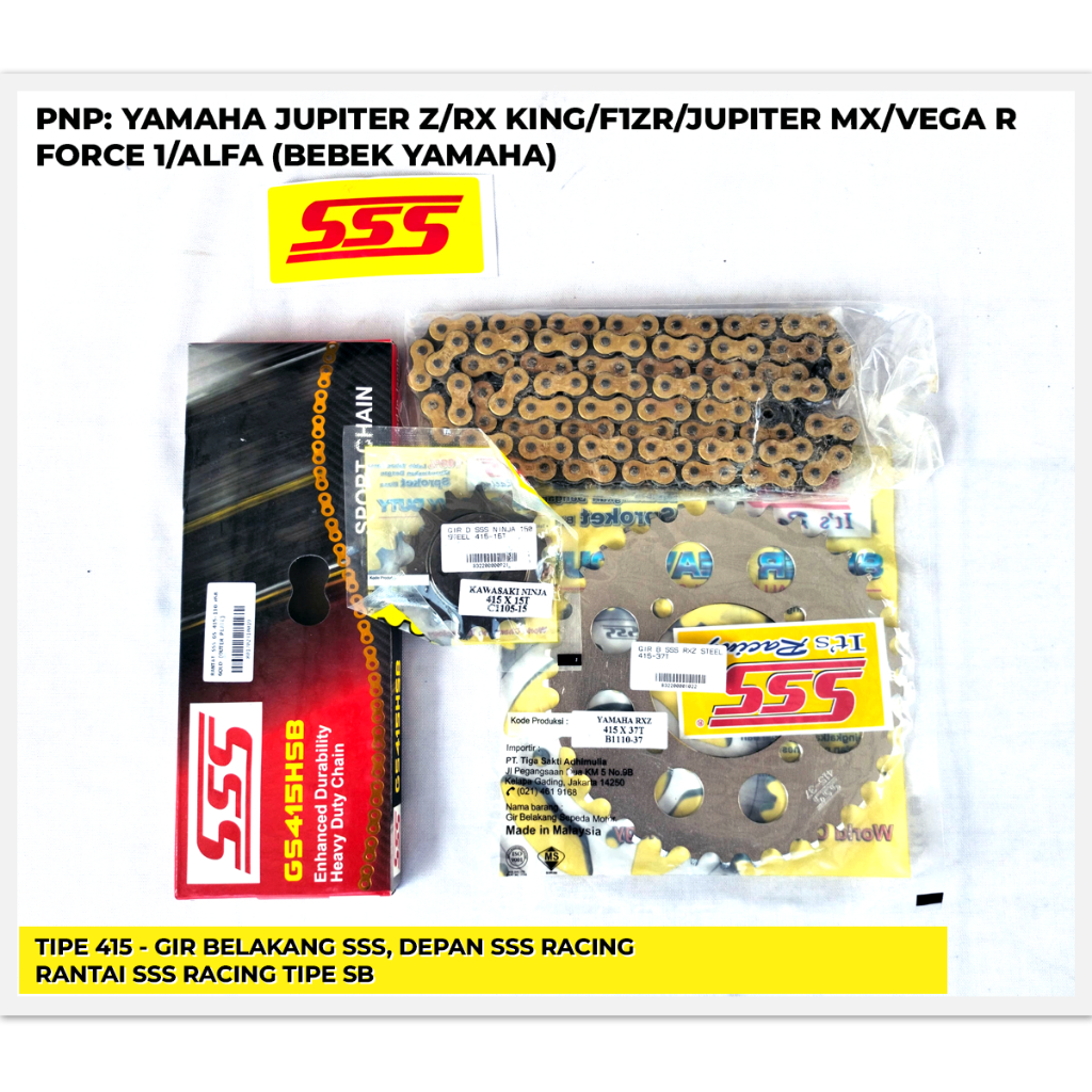 Ger Girset SSS 415 Yamaha Jupiter Z RX King F1ZR Ukuran Depan 13T/14T/15T Belakang 30T/31T/32T/33T/3
