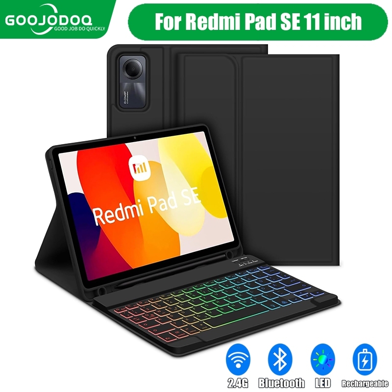 Goojodoq for Xiaomi Redmi Pad SE 11 Case Redmi Pad Pro 12.11 Case with Keyboard Smart Cover Pen Slot