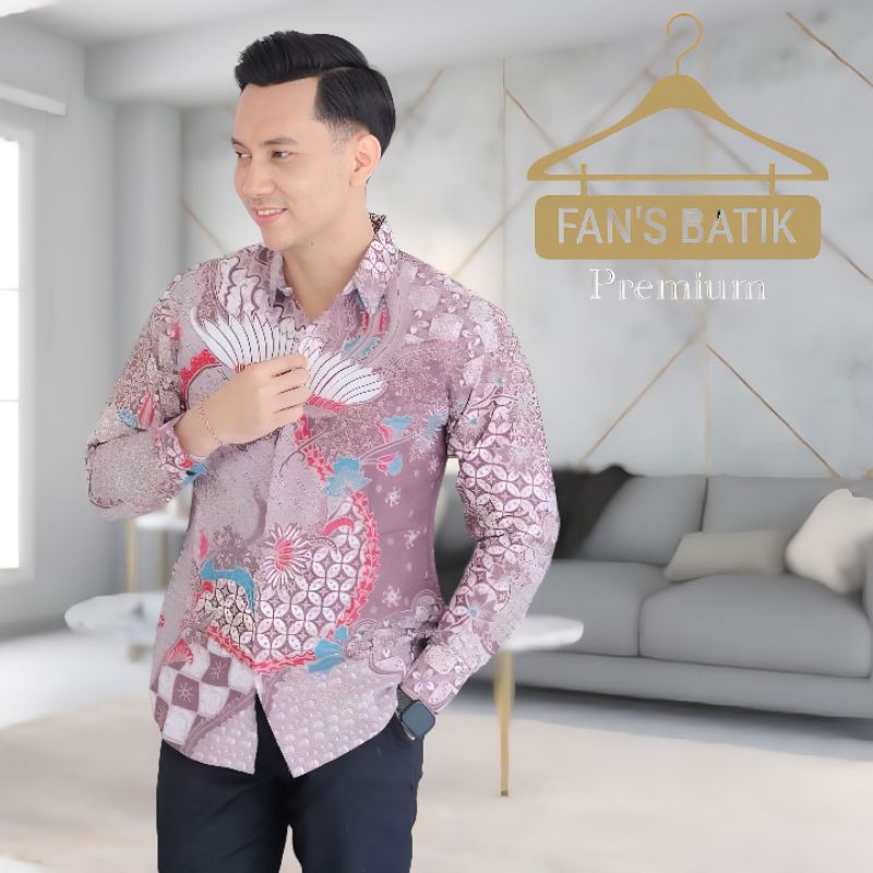 kemeja batik pria slimfit CHANDRA Ungu Taro lapis furing lengan panjang/kemeja atasan pria warna ung