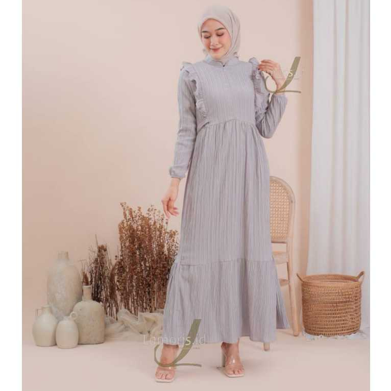 Letisa Dress Wanita Kekinian Baju Gamis Dewasa Terbaru Bahan Ladycrush Premium-Letisa Abu