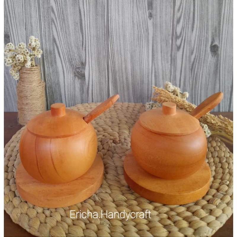 Set tempat bumbu kayu mahoni/wadah bumbu/tempat bumbu tempat saos tempat sambal set tatakan
