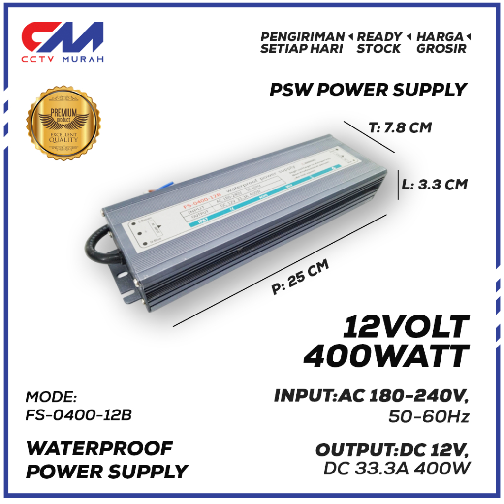Power Supply Waterproof 12V 400Watt IP 67