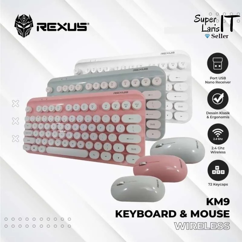 Rexus KM9 Keyboard Mouse Wireless Combo Tombol model retro