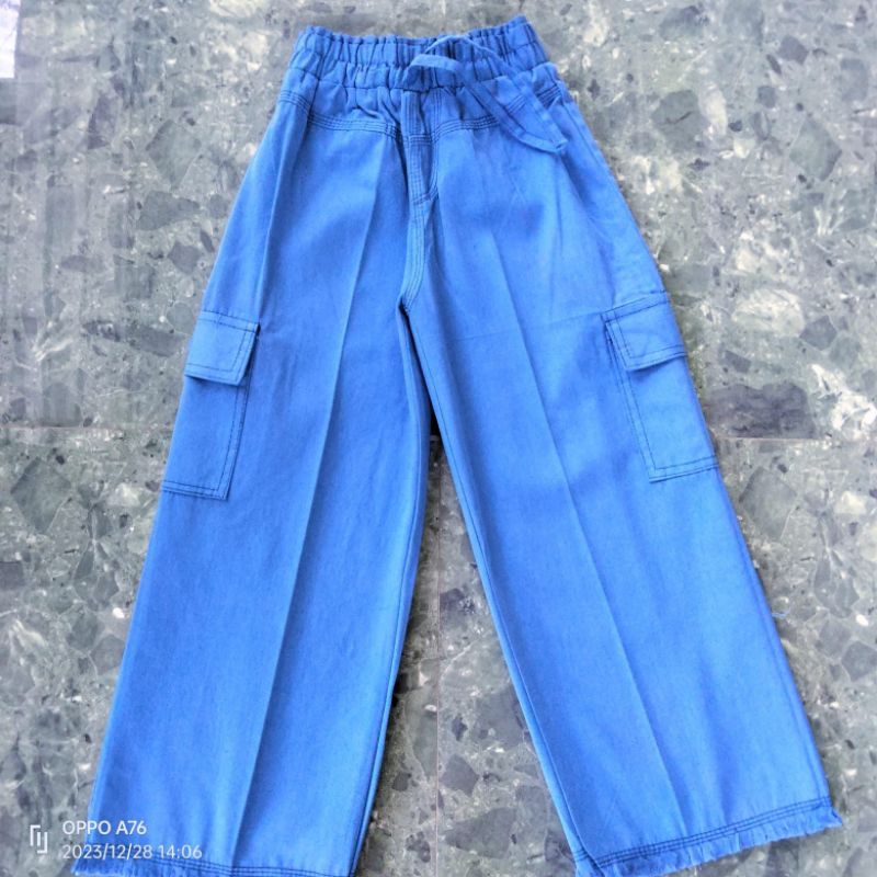 Celana Jeans Cargo Anak Perempuan 4-16 Tahun / Kulot Cargo Jeans Anak Perempuan / Kulot Cargo Anak P