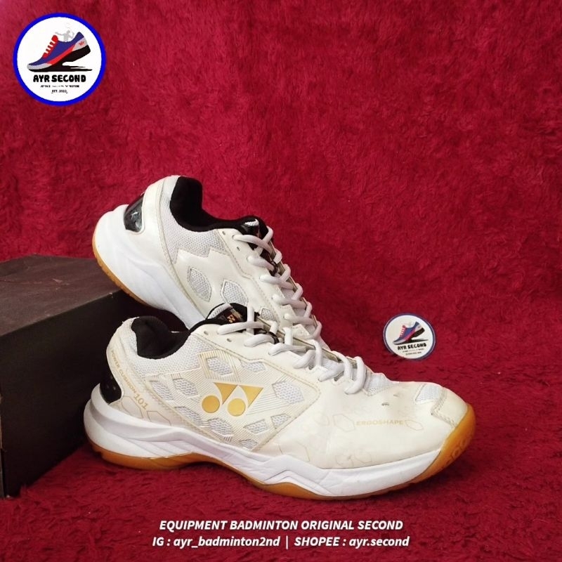 Sepatu Badminton YONEX POWER CUSHION 101 White Gold Original Second