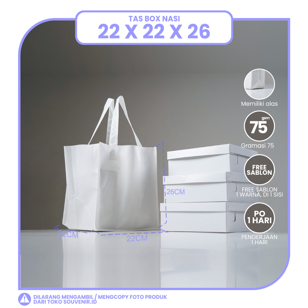 

TAS SPUNBOND BOX NASI 22X22X26 (SABLON COSTOM) UNTUK TAS SOUVENIR, SYUKRAN, MENGENANG
