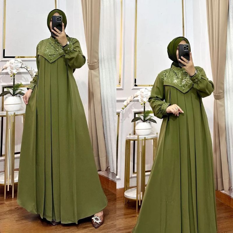 Gamis Wanita Remaja Modern Kekinian Denada Maxi Lebaran 2024 Matt Ceruty Baby Doll Full Puring Terba