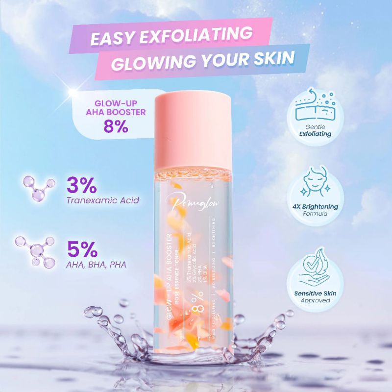 Pomeglow- Glow Up AHA Booster  8%- Exfoliating Toner | Toner Eksfoliasi - Mengangkat sel kulit mati