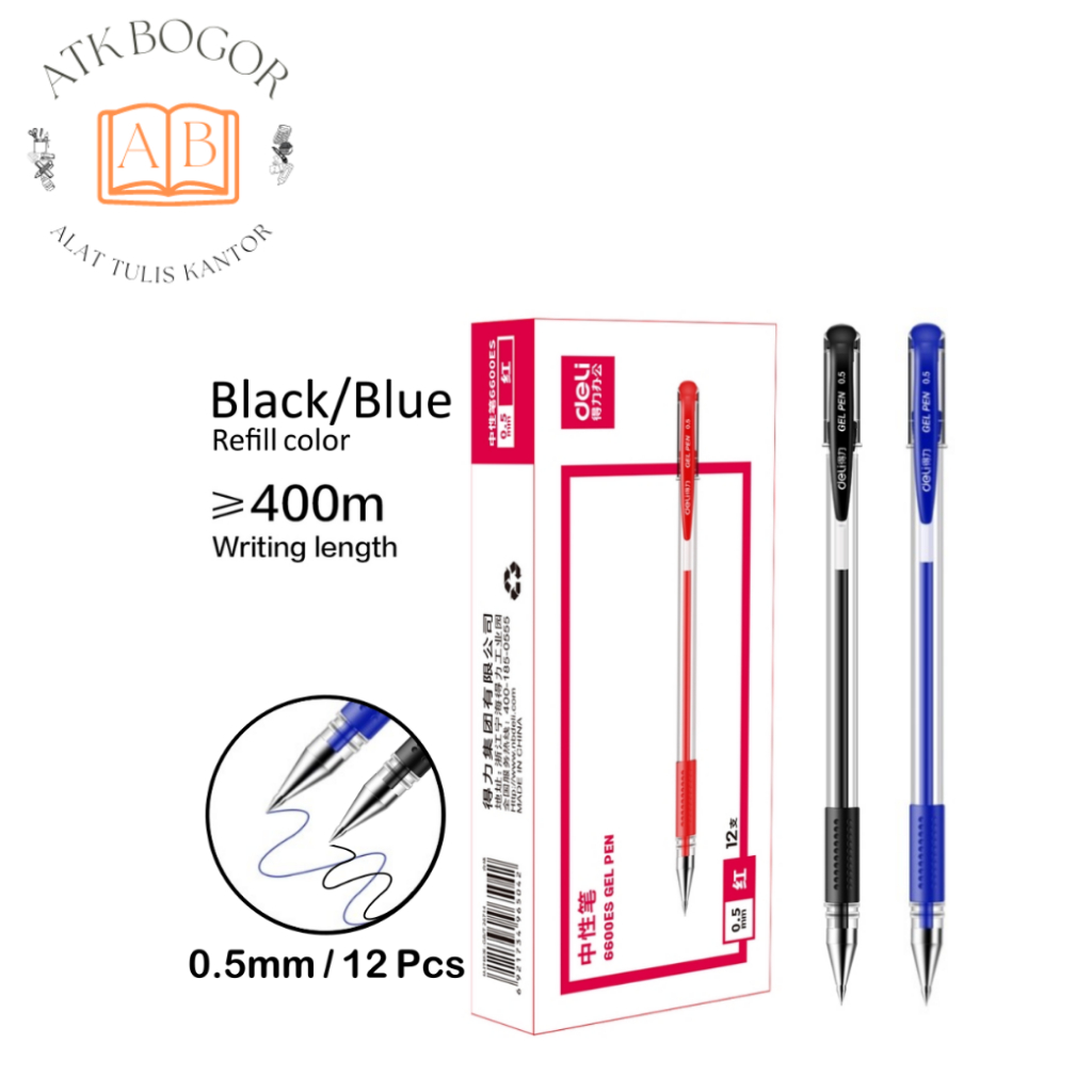 

Deli Pulpen Jel 6600 Gel Pen 0.5 Hitam / Biru - 1 Pack / 12 Pcs