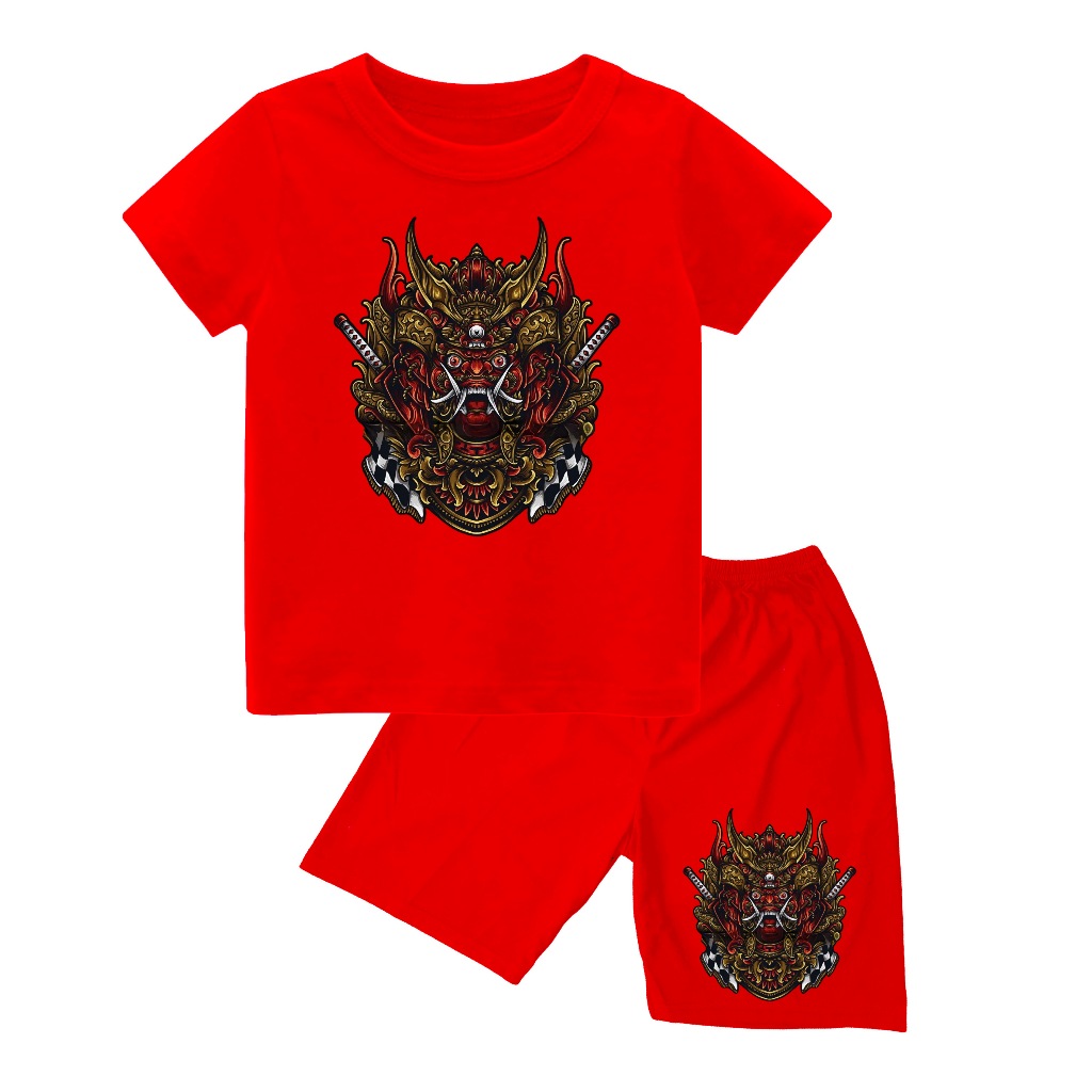 SETELAN Kaos oblong dan Celana Pendek Anak Usia 1-10 tahun Sablon Gambar BARONG KATANA