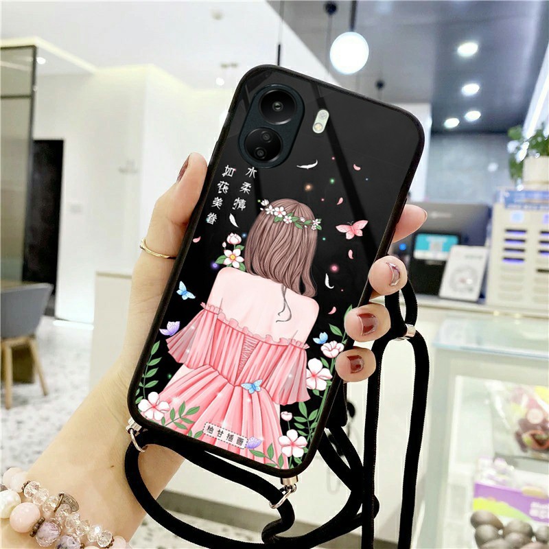 Softcase Kaca + Tali Xiaomi Redmi 13C Terbaru - Kesing Redmi 13C [K31] - Case Hp