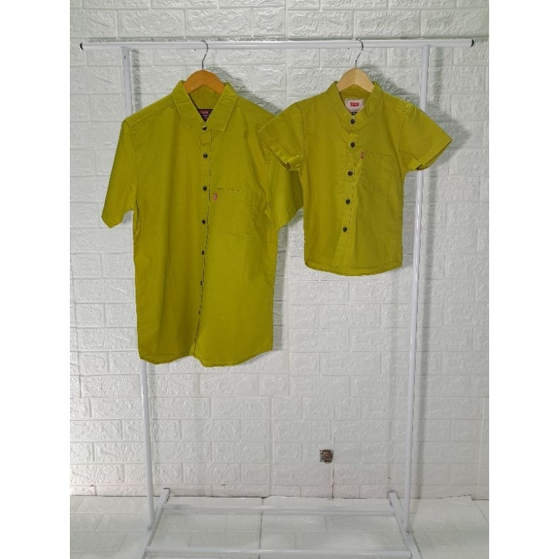 Kemeja  Koko Couple Ayah Dan Anak Warna Lemon/Kemeja Couple Lemon Lengan Pendek
