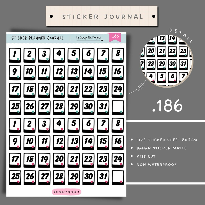 

STICKER PLANNER JOURNAL / STICKER DATE OF THE MONTH / STP - 186