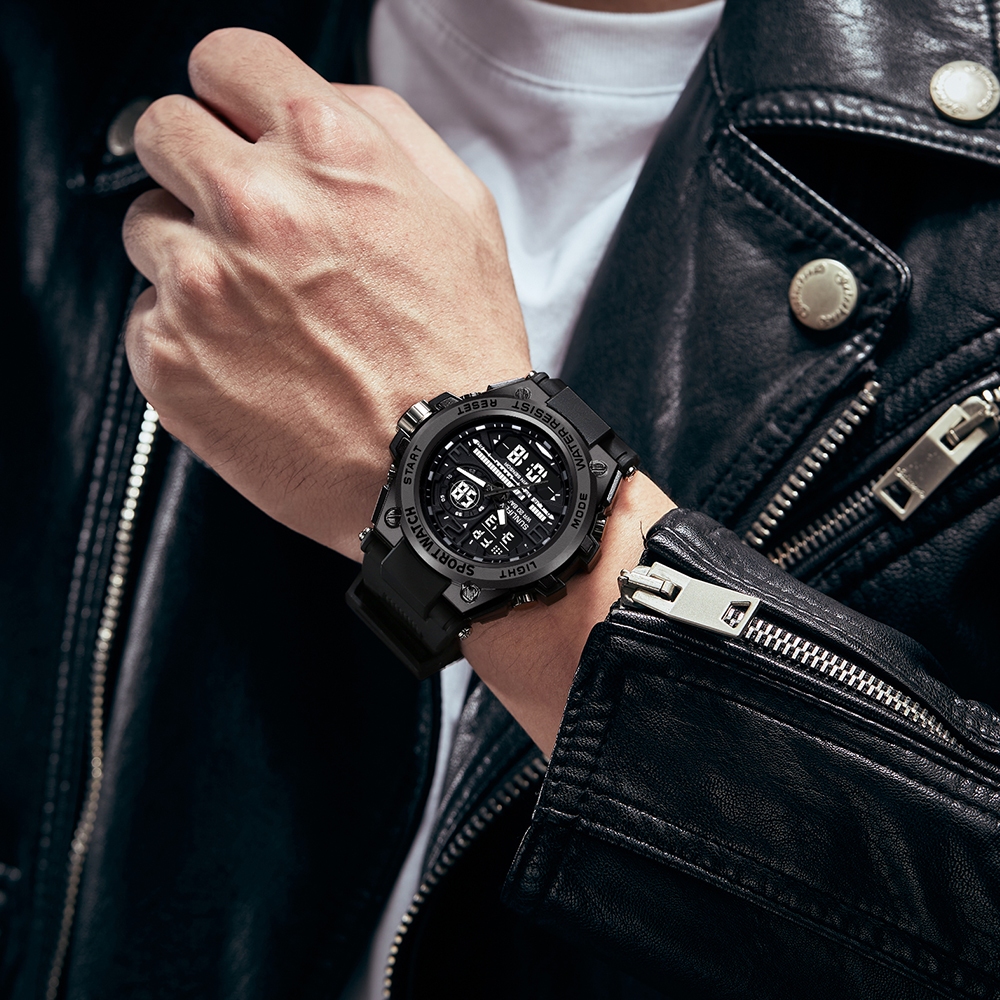 Sunlifex Jam Tangan Pria Digital&Analog Olahraga Multifungsi Tali Silikon Jam Tangan Cowok D003-2