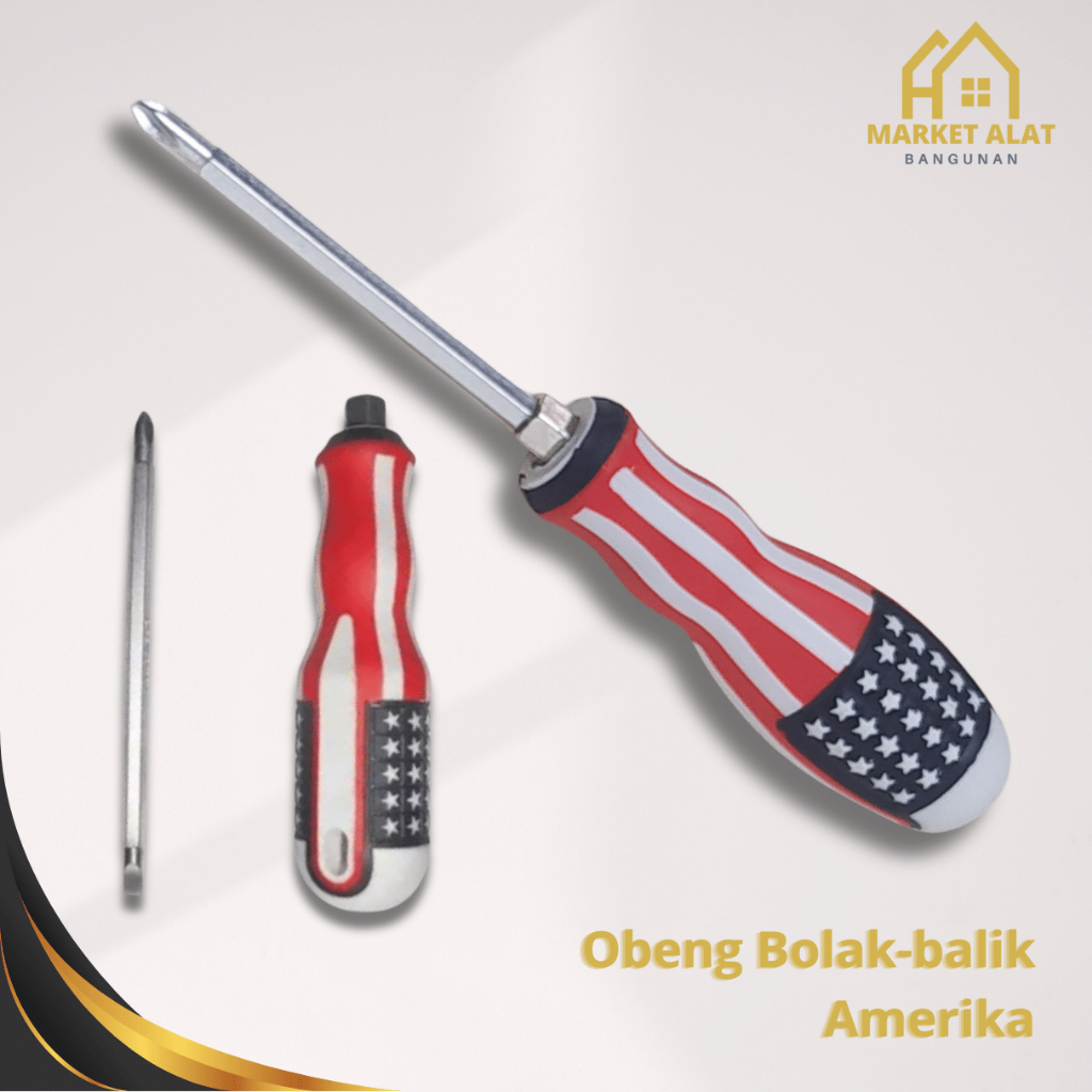 Obeng Bolak Balik motif USA Amerika 2 Way Panjang 20 cm