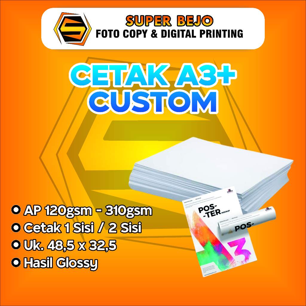 

Super Bejo Digital Printing CETAK ARTPAPER A3+ 230gsm | CETAK A3+ MURAH | CETAK POSTER A3+ | BACA DESKRIPSI !