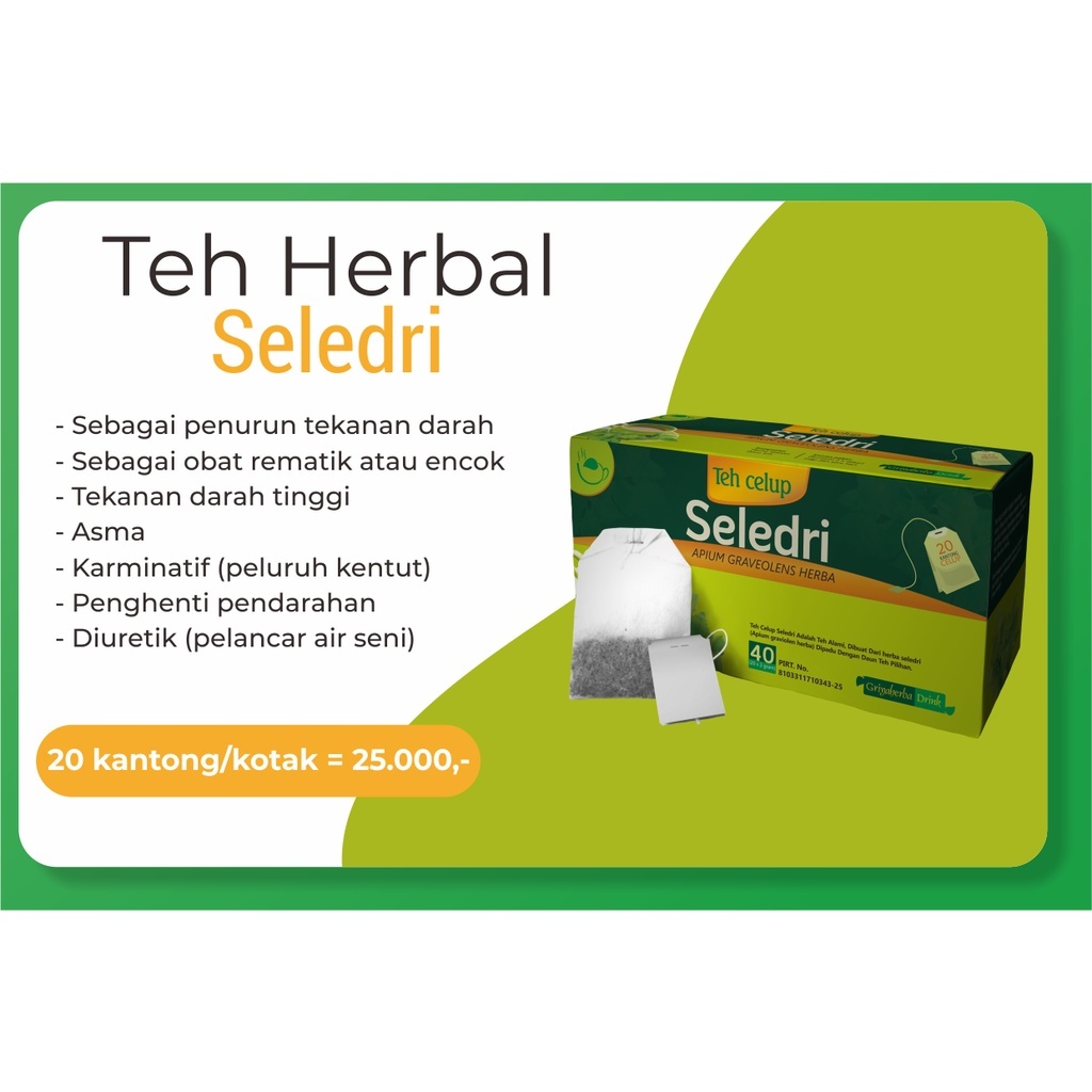 

Teh herbal daun seledri Griya Herba untuk Menurunkan tekanan darah tinggi aman alami untuk darah tinggi original