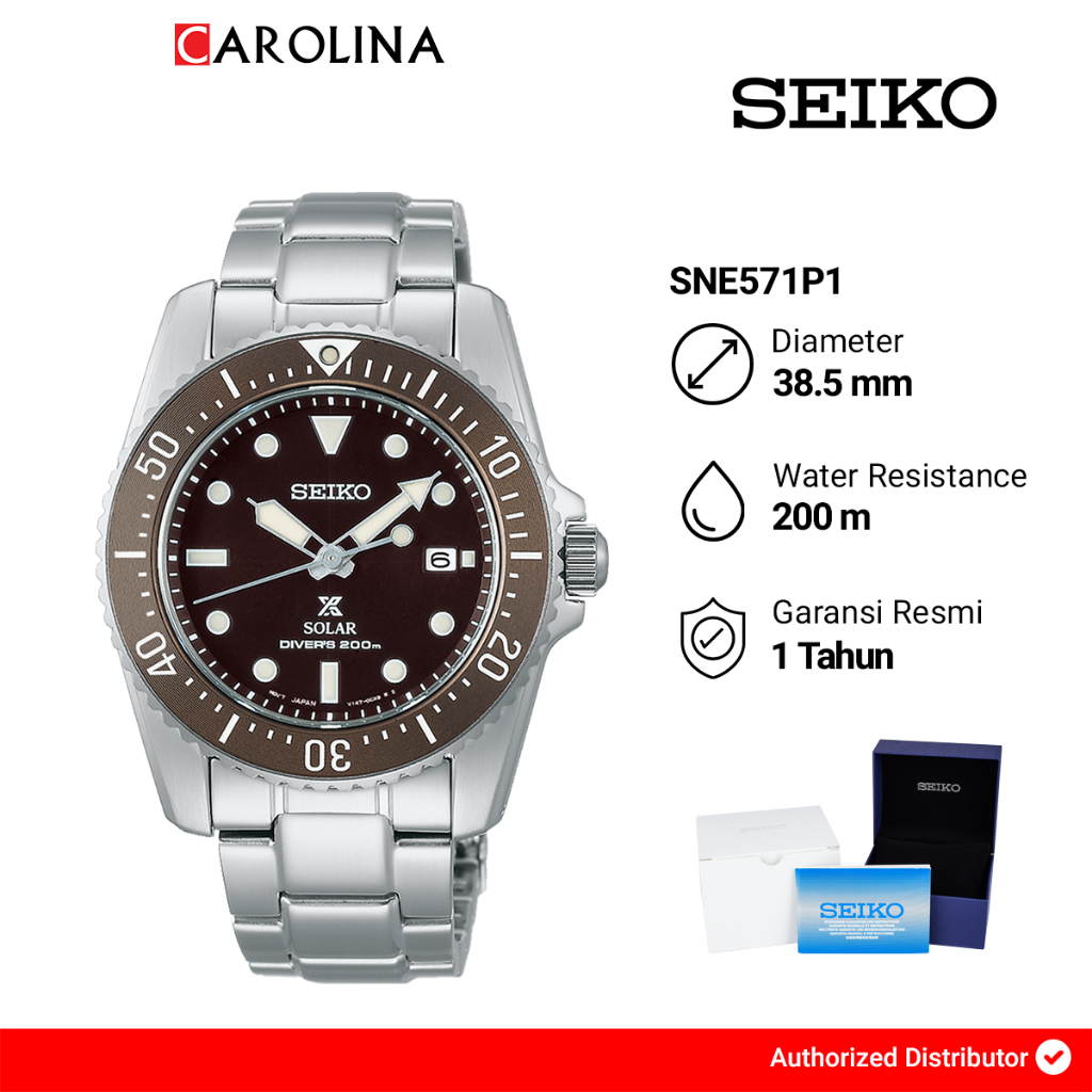 Jam Tangan Pria Seiko Prospex SNE571P1 Solar Divers 200M Dark Brown Dial Stainless Steel Strap