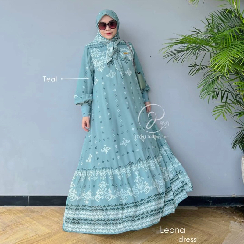 DYN Clothing Leona Dress FREE HIJAB - Gamis wanita Simple - Fashion Muslim - Gamis set Hijab-Teal