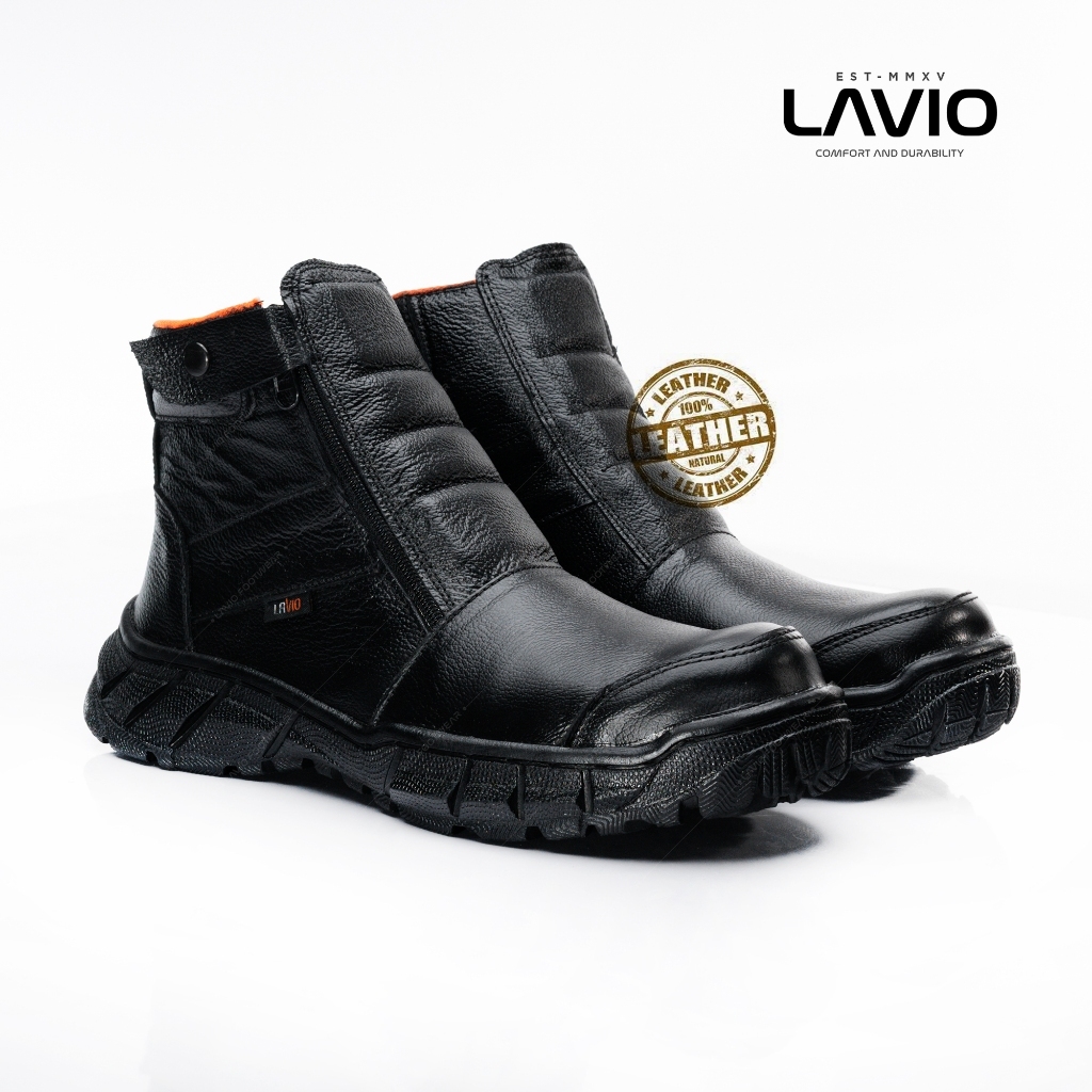 Sepatu Pria Safety Kulit Ujung Besi Kerja Proyek Bangunan Lavio Zury Safety Shoes Original