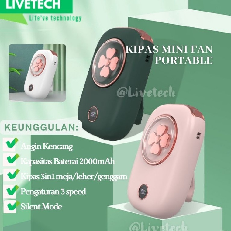 LIVETECH Kipas Angin Mini Portable Gantung Leher Charger USB Kipas Angin Portable Rechargeable Fan 3