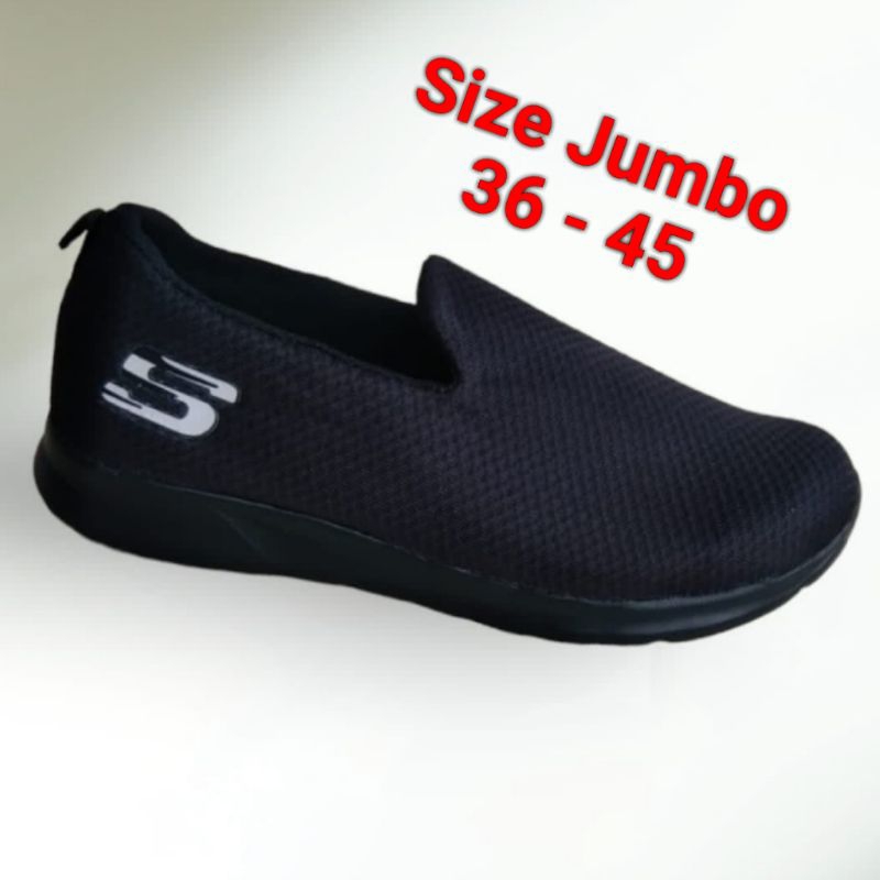 Sepatu Slip On Pria Wanita Skechers Hitam Polos Casual Kerja Kuliah santai