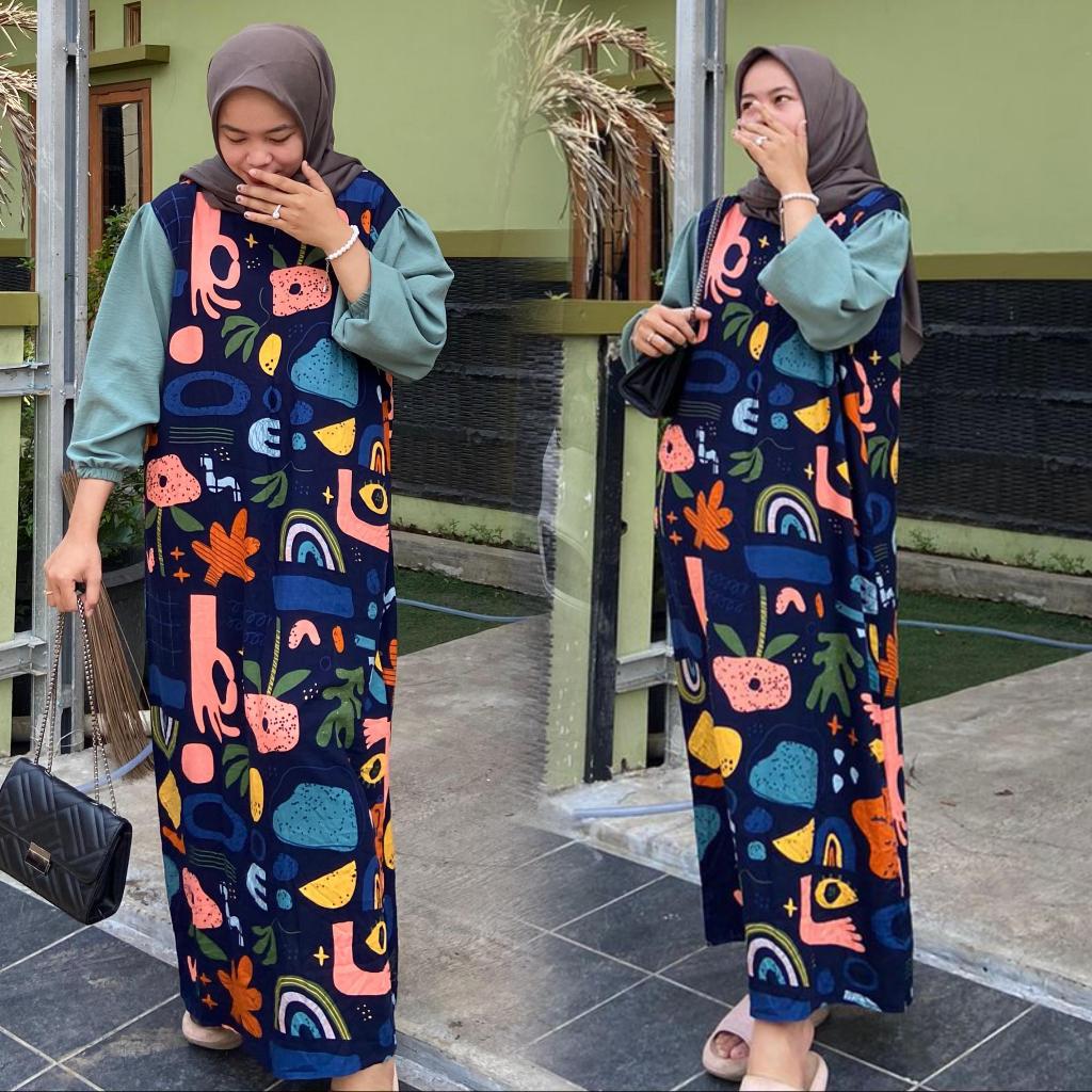 Gracia Dress Gamis Kombinasi Rayon Dress Lebaran Wanita