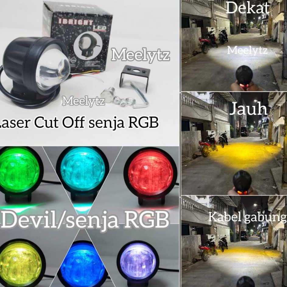 gv IBRIGHT  Lampu Tembak LED Laser Cut Off plus devil RGB jauh dekat putih kuning d2 d3 waterproof