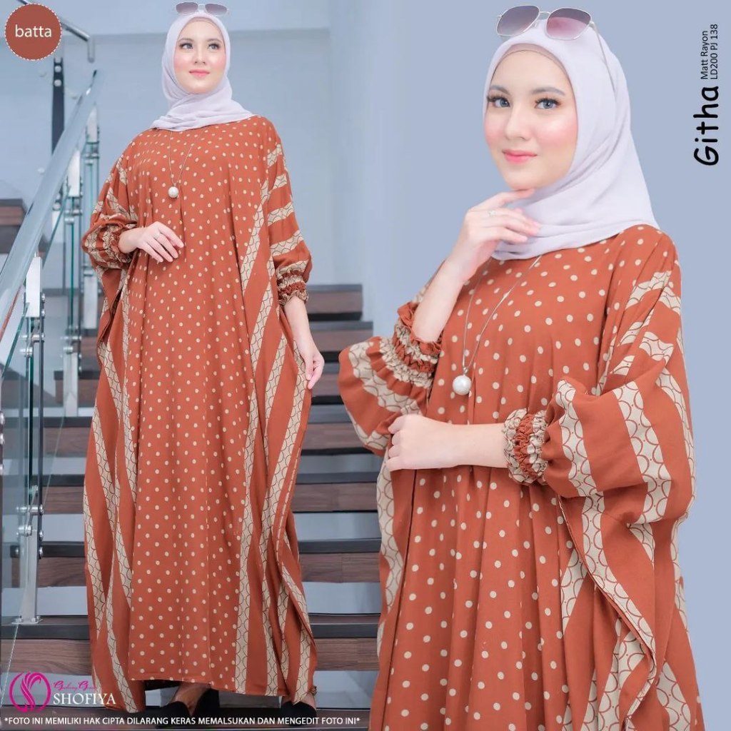 Anggi Home Kaftan Rayon Super Jumbo XXXL Busui Resleting Motif Polkadot / Kaftan Wanita / Gamis Arab