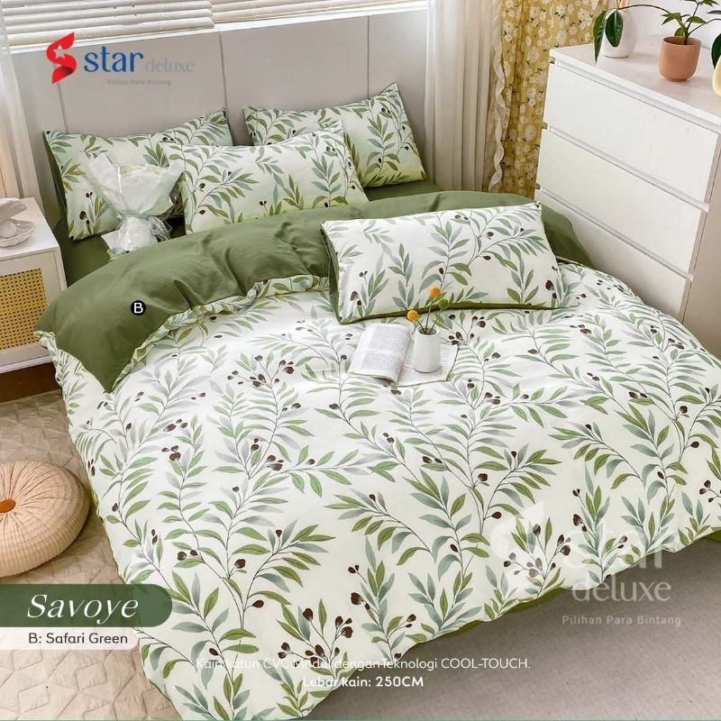 Kain Sprei Katun CVC merk STAR motif SAVOYE putih / Hijau