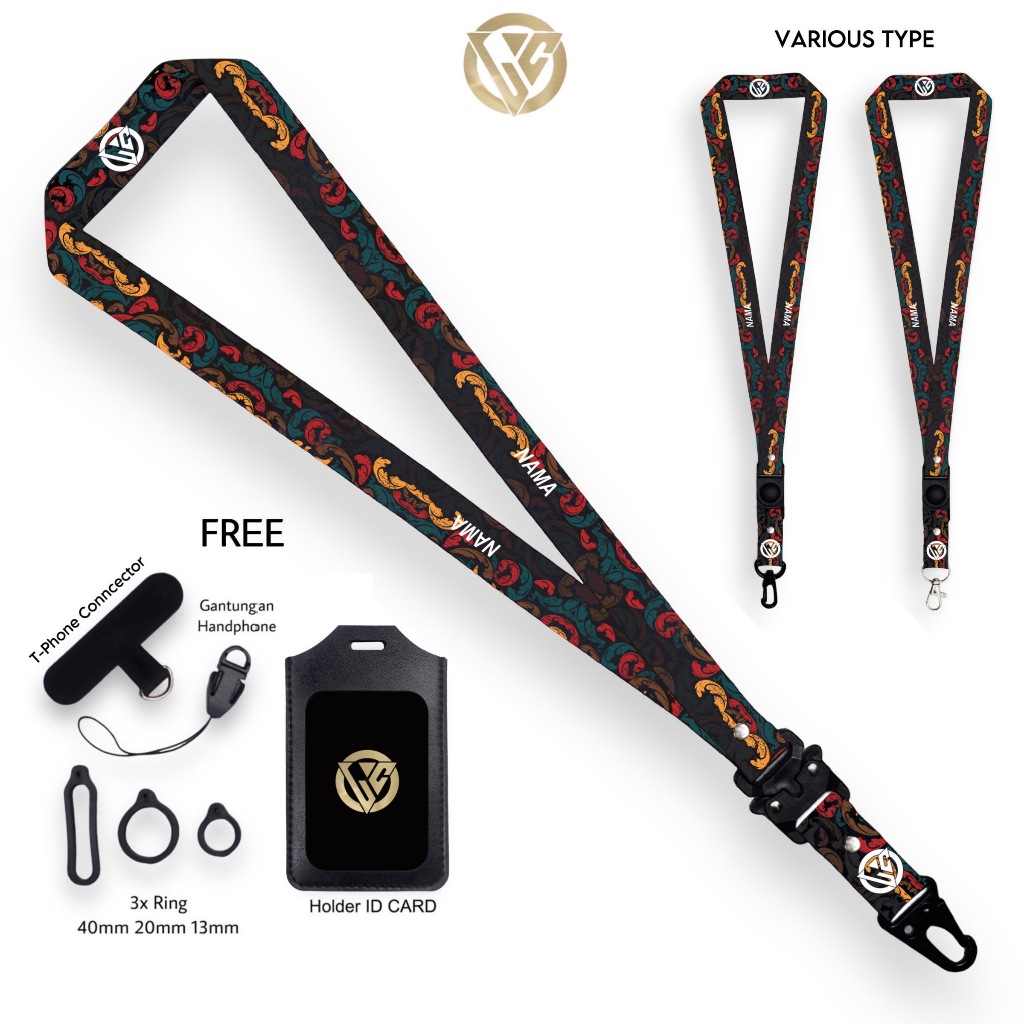 

Lanyard Craft Custom Nama Floral Shadow Gantungan Holder ID Card