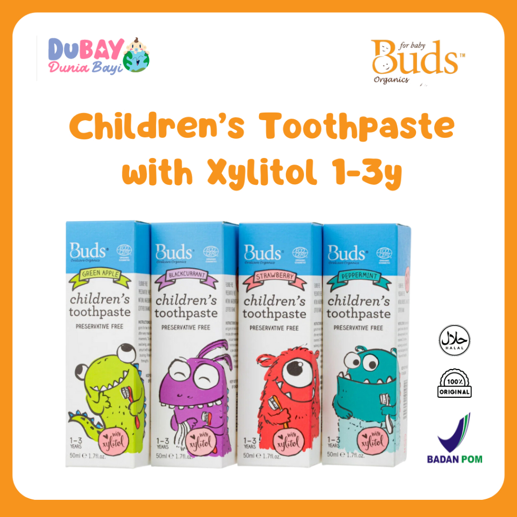 Buds Organics Toothpaste With Xylitol 1-3 Tahun - Pasta Gigi Odol Bayi dan Anak Aman Bisa Ditelan
