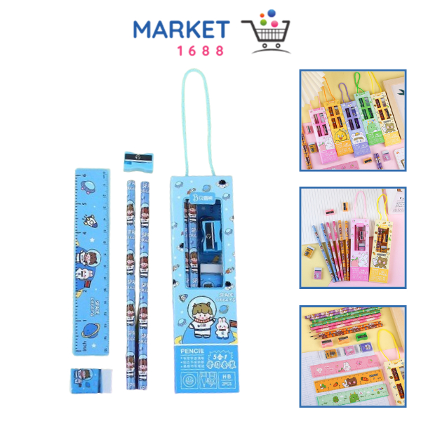 

Market1688 Stationery Set 5 in 1 Alat Tulis Anak Sekolah Penghapus penggaris Pensil Serutan Karakter Lucu Set Alat Tulis Anak Motif Kartun