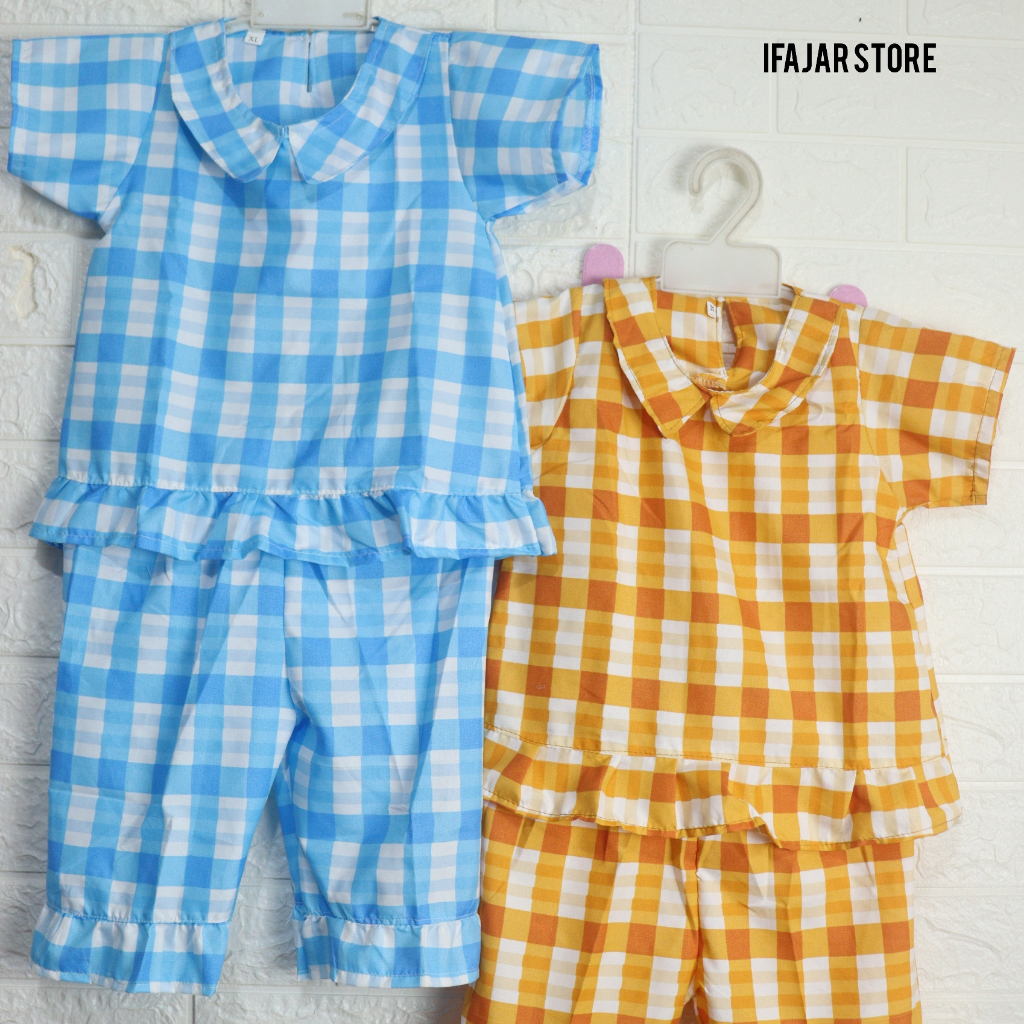 Setelan Baju Tidur Anak Rempel Motif "KOTAK-KOTAK" Katun Polymicro (Usia 1-6 TH)