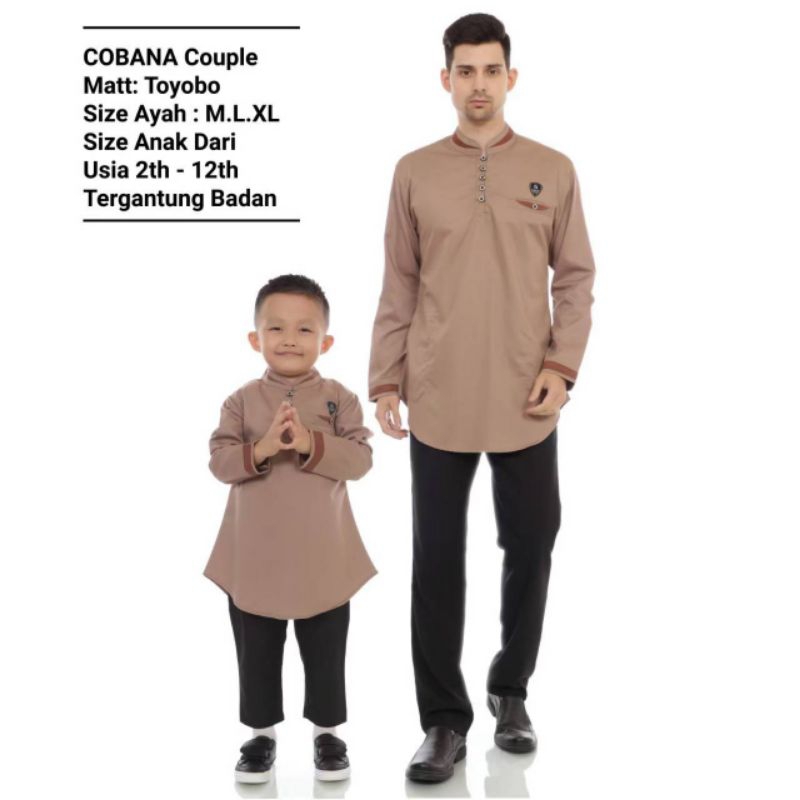Cobana Moslem - Baju Koko Kurta Cobana Couple Ayah Dan Anak Lengan Panjang Warna Mocca Bahan Toyobo 