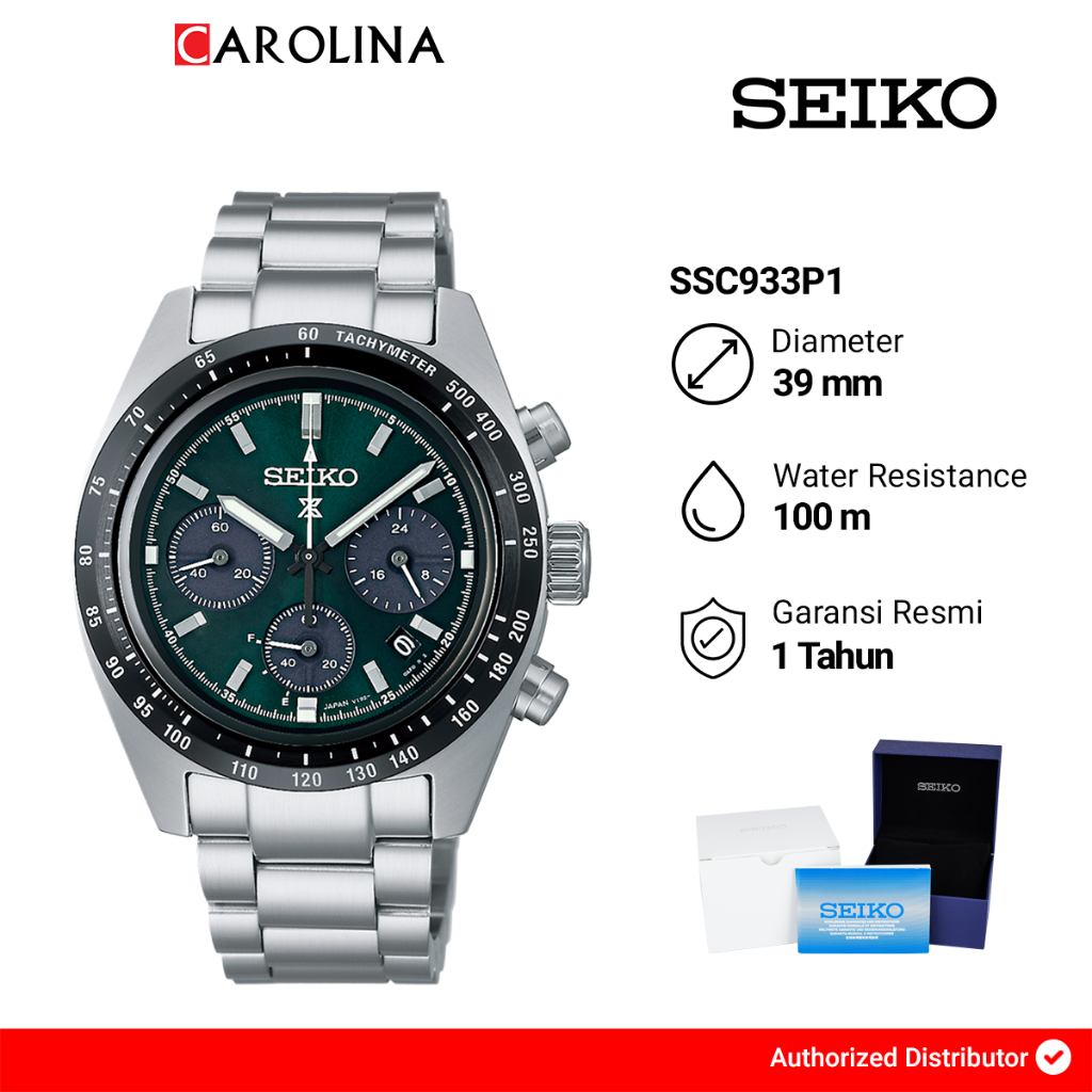 Jam Tangan Pria Seiko Prospex SSC933P1 Speedtimer Solar Chronograph Green Dial Stainless Steel Strap