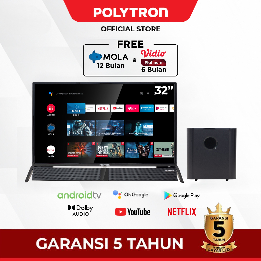 Smart Android TV Polytron Cinemax Soundbar LED TV 32 inch PLD 32BAG9858 Garansi Resmi Khusus Bandung