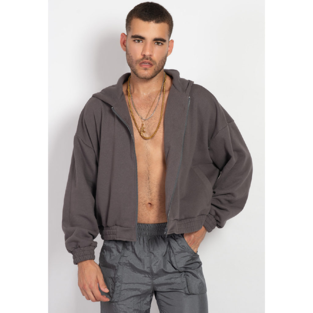 OCWA PALO ASH GREY OVERSIZED ZIPPER HOODIE MEN