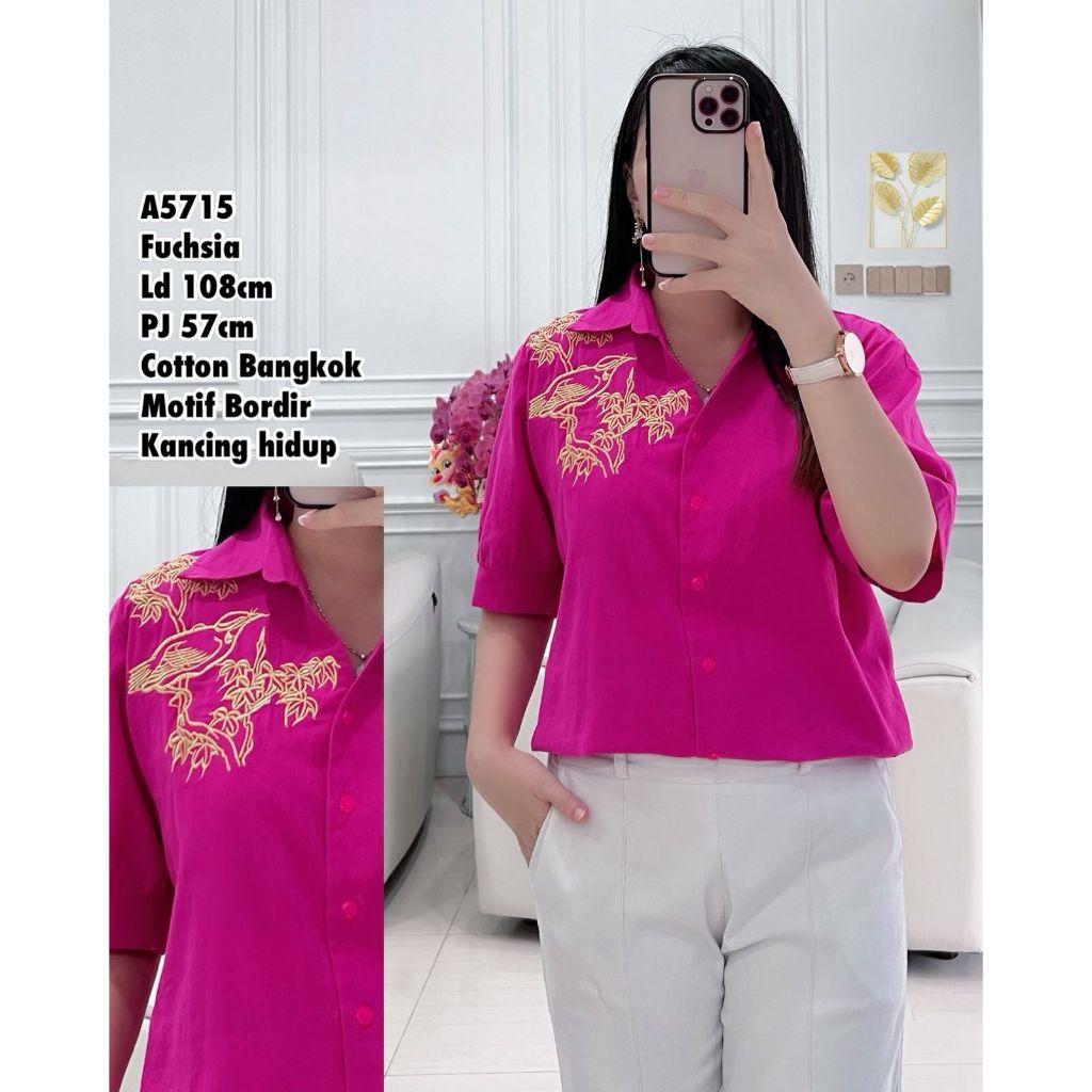 M7683 kemeja motif bordir fashion bangkok new bahan katun A5715