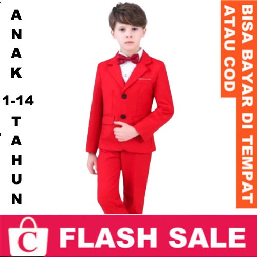 Anak Anak Usia Umur 1 - 14 thn Jas Laki Blazer Cowok Slimfit Model Kekinian Celana MERAH CABE BENDER