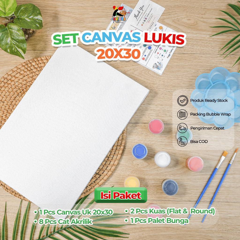 

Kuinsa Gallery Set Kanvas Lukis 20 x 30cm (8 Cat Akrilik & 2 Kuas Brush) Mixing Palette Perlengkapan Melukis & Mewarnai