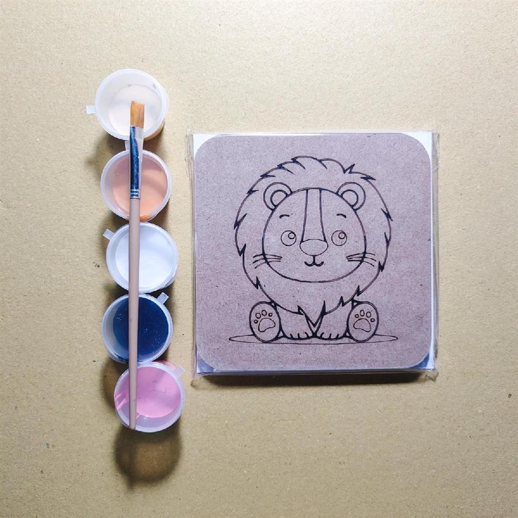 

DIY Kit painting mewarna melukis cat acrylic media MDF 9mm (14.5cm x 14.5cm) - kreativitas anak mengecat singa lion