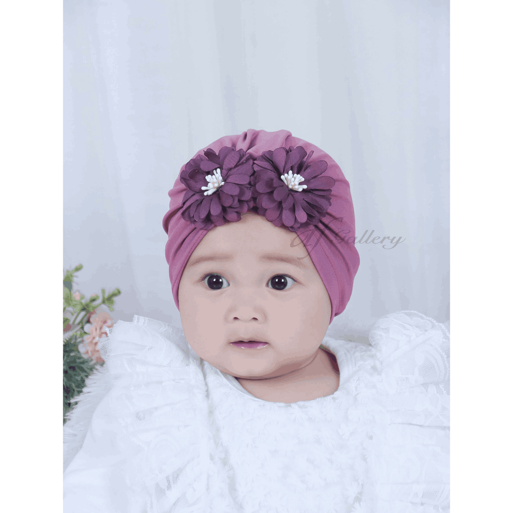 Turban Marsya Bunga Sorban Bayi Motif Polos | Ciput Baby NewBorn |  Topi Anak Perempuan | Turban Sor