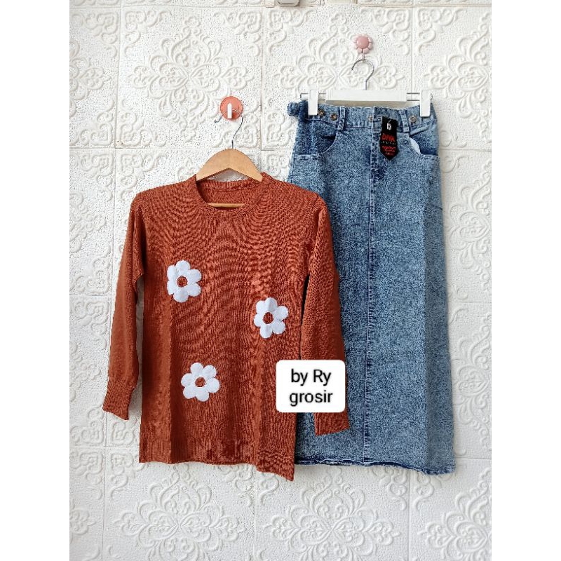 Setelan Anak Perempuan Rajut + Rok Span jeans