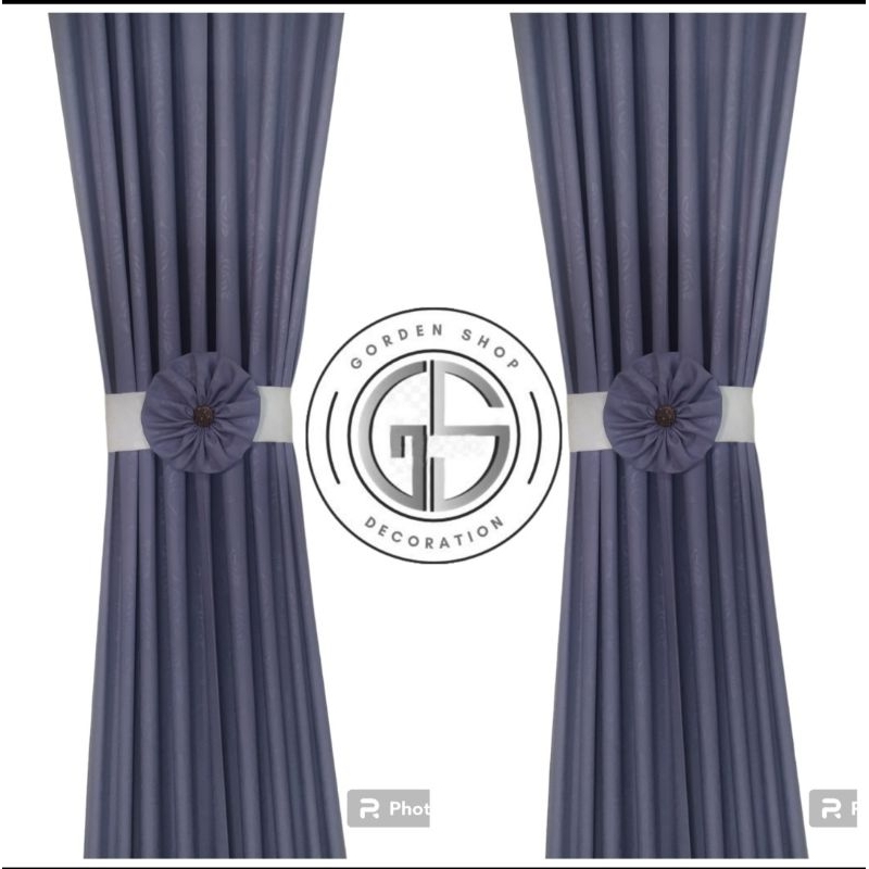 Gorden kupu kupu jendela minimalis abu-abu tali putih bahan katun embos