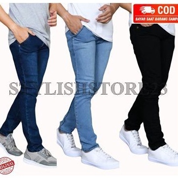 Makin laris celana jeans pensil hitam giordano pria cowok Skinny Slimfit biru muda biru dongker abu 