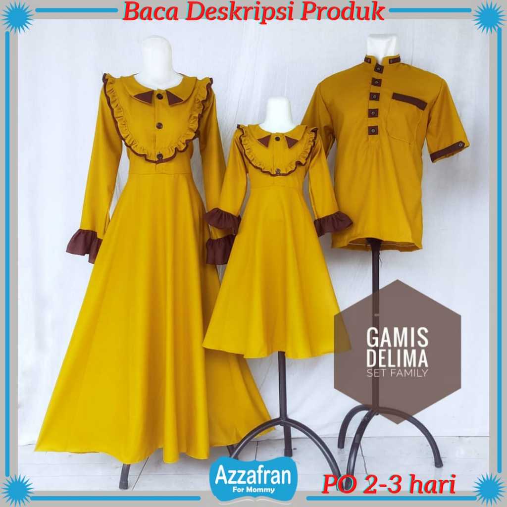 Gamis Delima Couple Gold | Baju Katun Anak Perempuan & Dewasa | Seragam Lebaran Toyobo Terbaru Murah