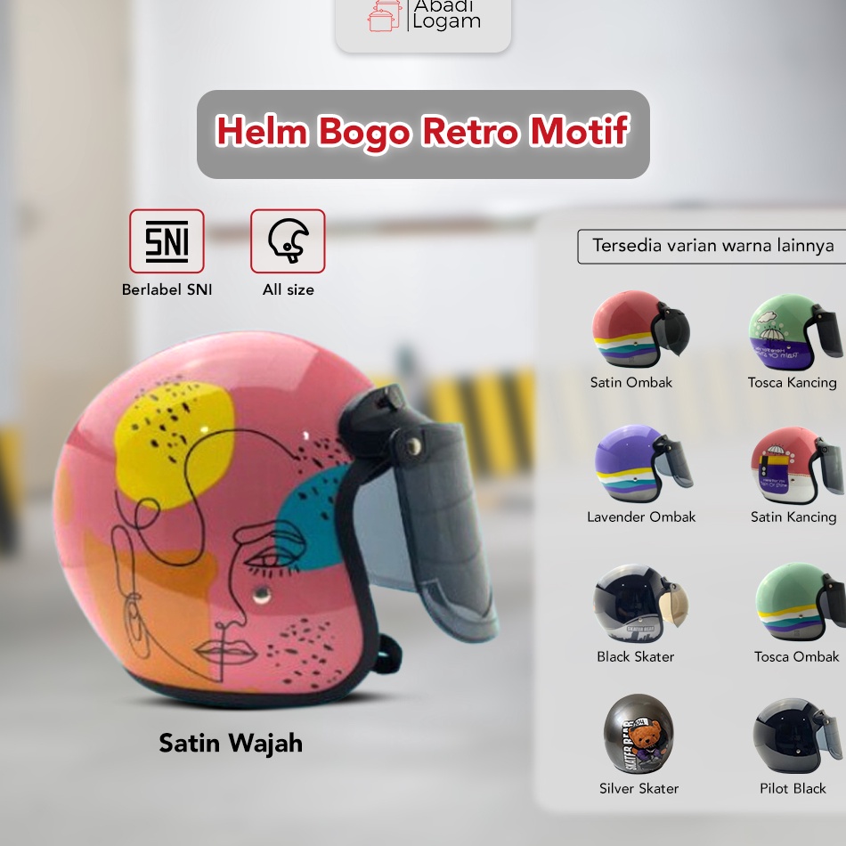 fh Helm Bogo Dewasa Motif Lucu Retro Classic Cepol Hijab Wanita Pria SNI Full Leher Kirim Sekarang