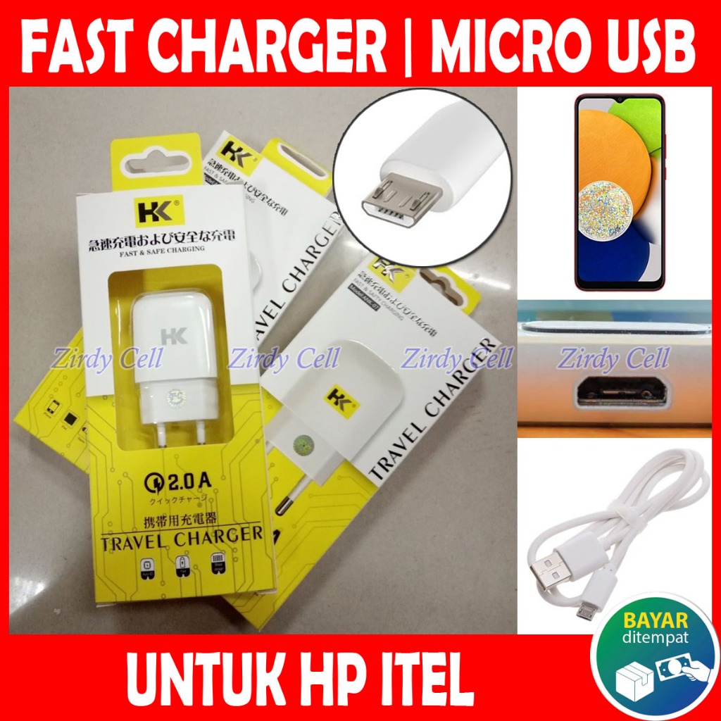 Travel Charger 2A Micro USB Untuk HP ITEL P40 A27 A49 A26 VISION 1 2 3 PLUS PRO  LAVA IRIS 50 61 870 R5 80 MITO A990 A880 FANTASY A62 Carger Casan Cas Ces Adaptor Kabel USB Port Charging Carging